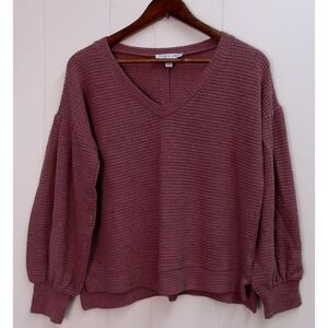 She + Sky Women's V-Neck Top‎ Medium M Mauve Waffle Knit Casual / #9059